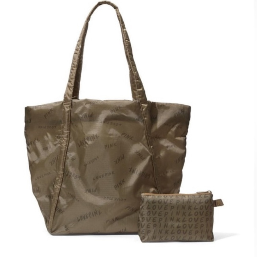 Pink Victoria’s Secret Olive green weekend tote bag and pouch large workout bag - Picture 3 of 16